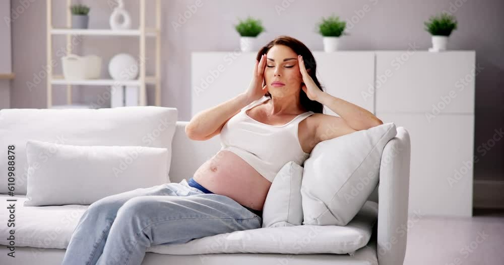 Pregnant Sick Woman With Headache, Discomfort Pregnant Sick Woman With Headache, Discomfort