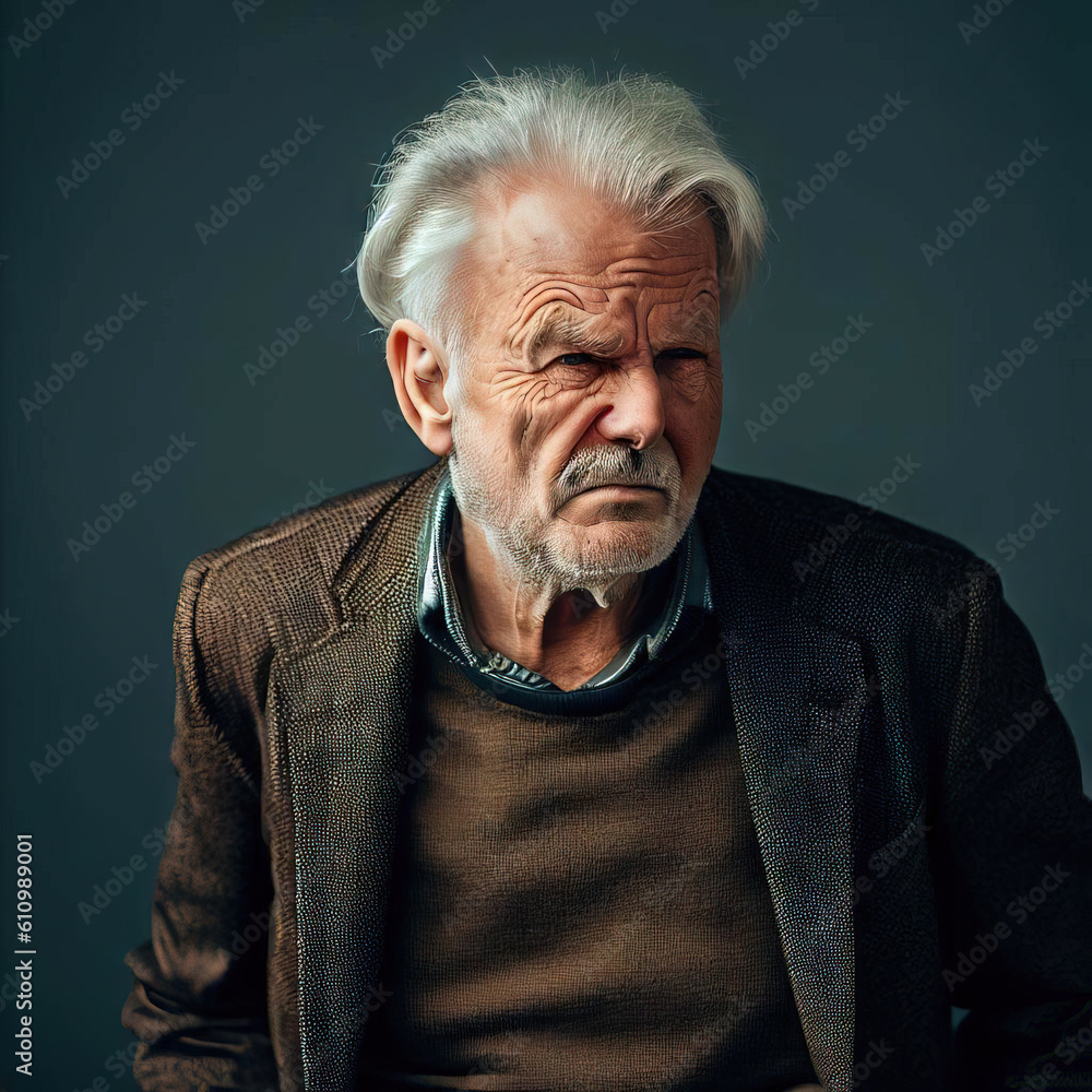 Close-Up Portrait Of An Angry Elderly Gentleman - AI Image Close-Up Portrait Of An Angry Elderly Gentleman - AI Image