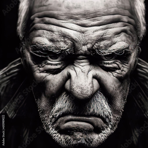 Close-Up Portrait Of An Angry Elderly Gentleman - AI Image