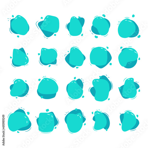 Vector set of abstract organic amoebas. Liquid base forms of blue color, asymmetric spots. Isolated graphic elements on a white background.