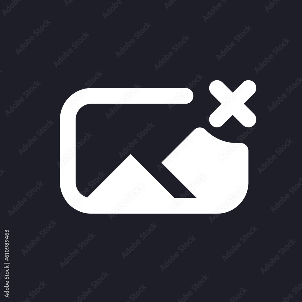 Remove photo file white pixel perfect solid ui icon. Deleting picture. Image and cross mark. Silhouette symbol for dark mode. Glyph pictogram on black space for web, mobile. Vector isolated image Remove photo file white pixel perfect solid ui icon. Deleting picture. Image and cross mark. Silhouette symbol for dark mode. Glyph pictogram on black space for web, mobile. Vector isolated image