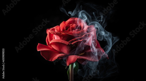 rose on black background with smoke