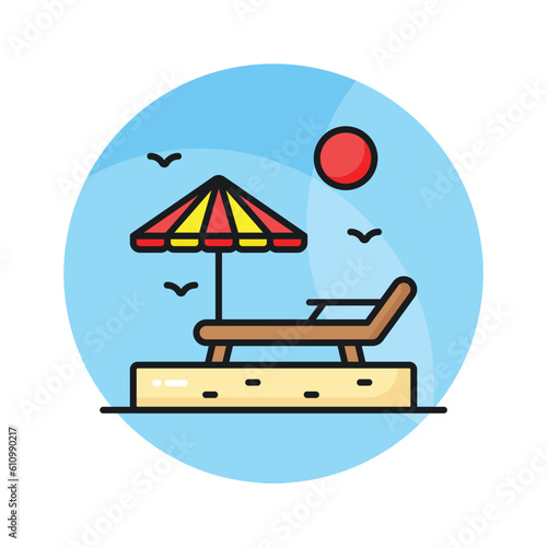An icon of sunbed represents tanning or relaxation in the sun, premium vector design
