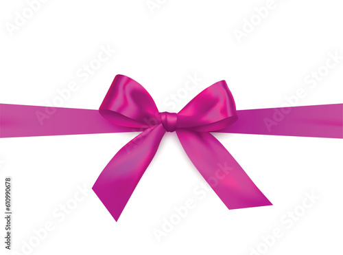 Vector bright pink shiny ribbon with decorative bow on white background - invitation, gift wrapping or card design