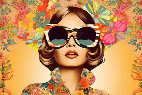 Wallpaper Mural A painting of a woman with sunglasses and flowers on her head Torontodigital.ca