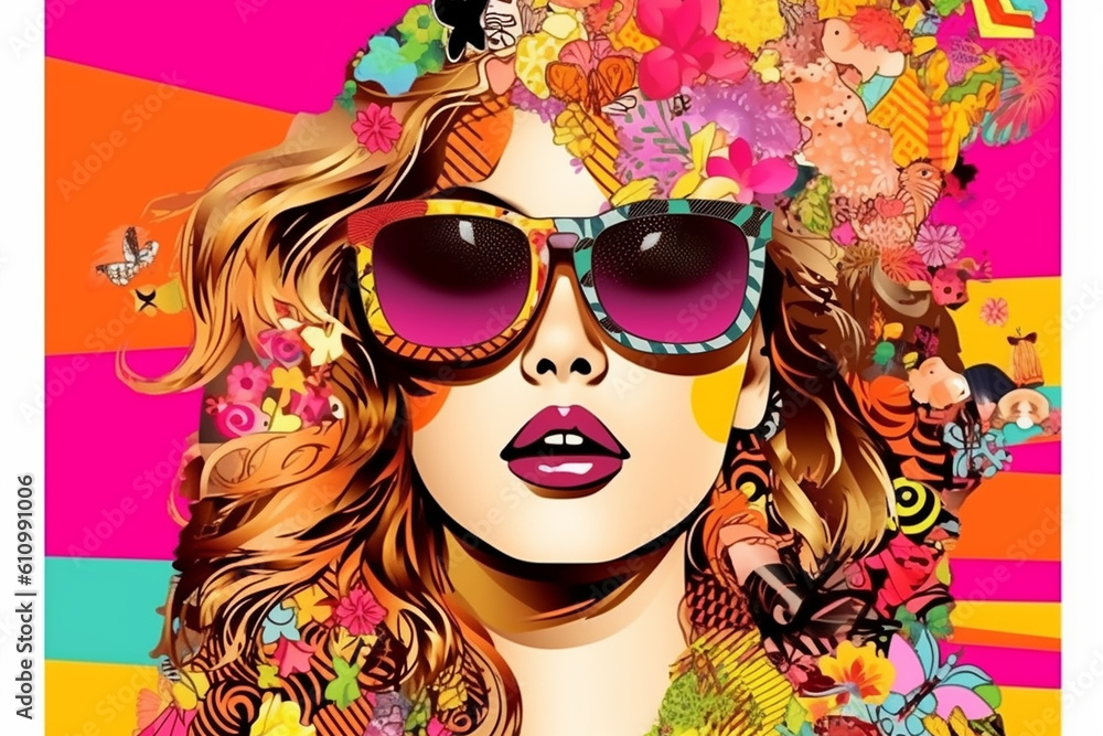 A woman with sunglasses and flowers on her head A woman with sunglasses and flowers on her head