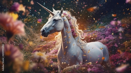 Fantasy unicorn. Concept of magic and enchantment. Generative AI