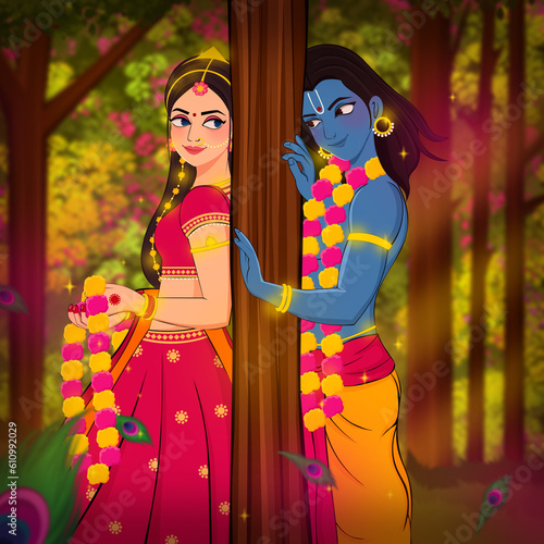 Obraz na plátne Radha Krishna Vector Art and Illustration