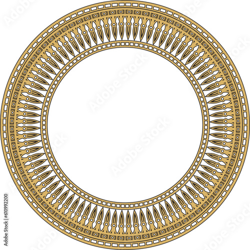 Vector golden round ornament of ancient Egypt. Circle Border, frame in pyramids..