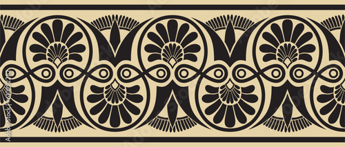 Vector golden and black seamless ornament of ancient Greece. Classic Endless pattern frame border Roman Empire..