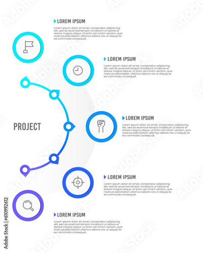 Infographic circle 5 processes to success. Vector illustration.