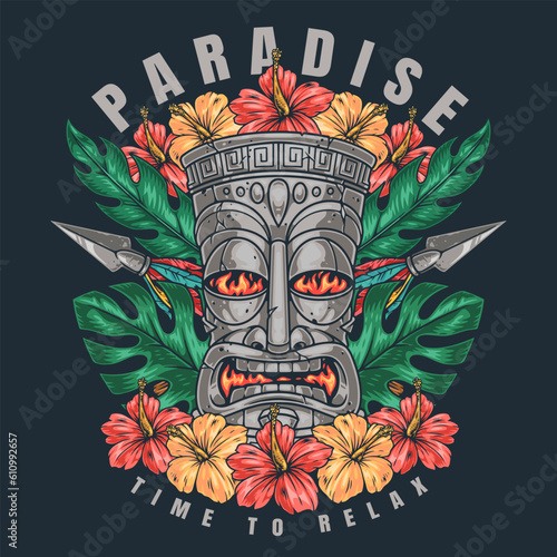Paradise mask Tiki colorful sticker