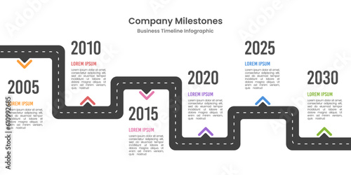 Infographic 5 milestones business timeline. Vector illustration.