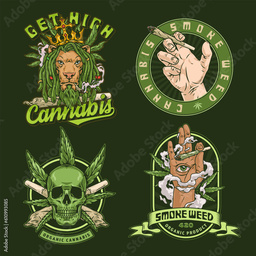 Cannabis plant set flyer colorful