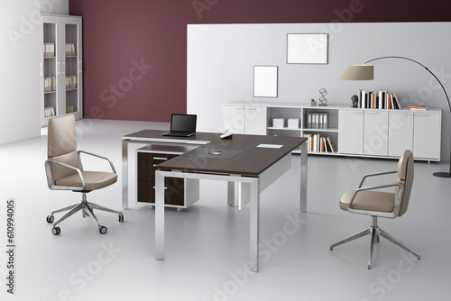 3D Render Office Room decoration . office furniture in office interior .  © Tohid Hashemkhani