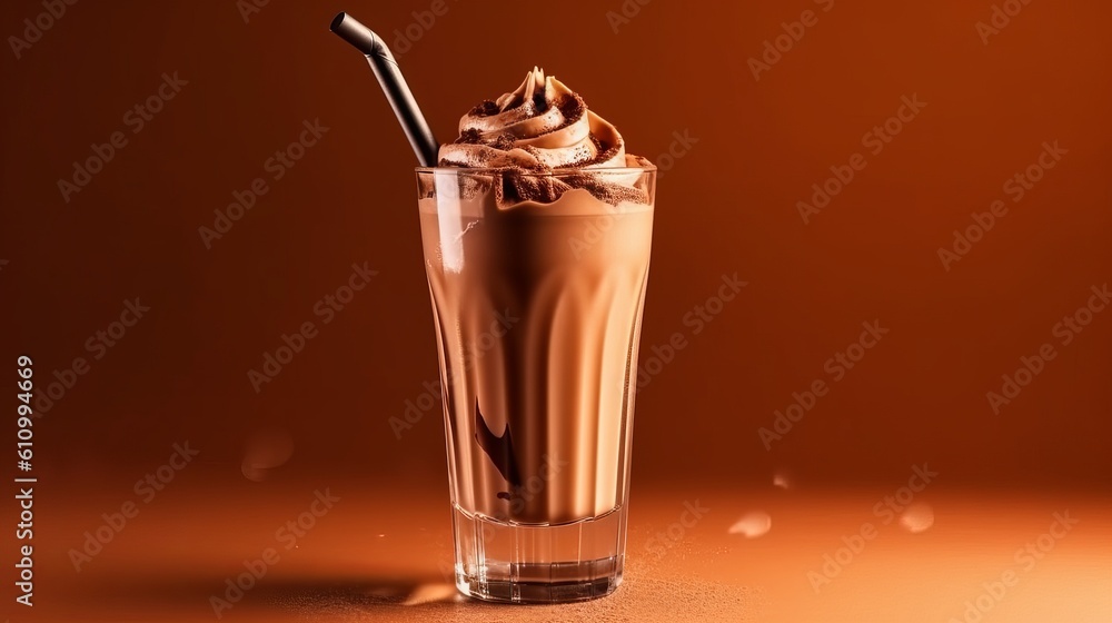 Chocolate milkshake on trendy gradient background. Generative AI Chocolate milkshake on trendy gradient background. Generative AI