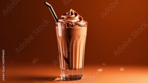 Chocolate milkshake on trendy gradient background. Generative AI