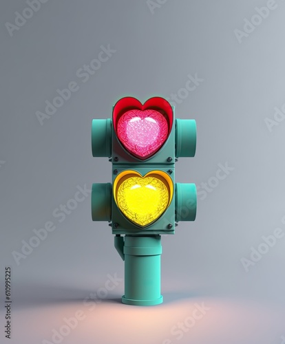 Cute traffic light with colorful hearts. Generated AI. photo