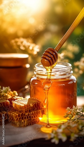 Bowl of honey with dipper