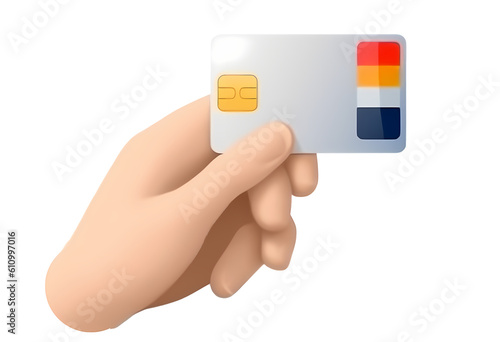 3D illustration, Hand using credit card to online payment, online mobile banking and payment transaction on transparent background. Generative ai