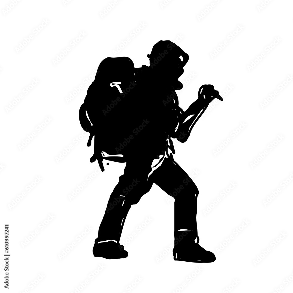 Black silhouette sketch of a mountain climber with transparent background Black silhouette sketch of a mountain climber with transparent background