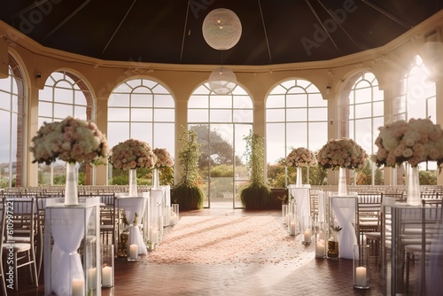 beautiful indoor wedding location with elegant decor, generative ai