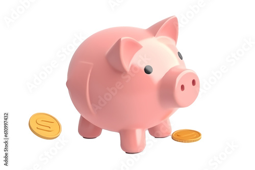 3d piggy bank with coin isolated on white background. Generative ai.