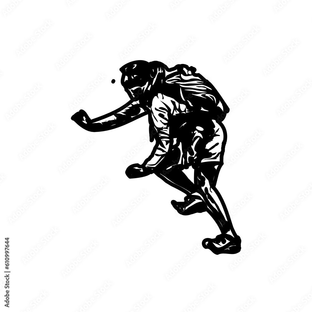 Fototapeta premium Black silhouette sketch of a mountain climber with transparent background