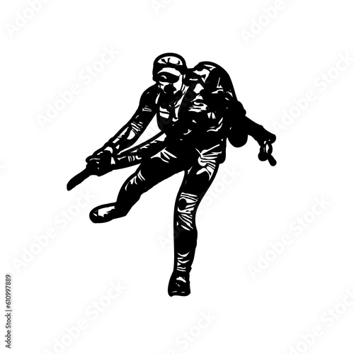 Black silhouette sketch of a mountain climber with transparent background