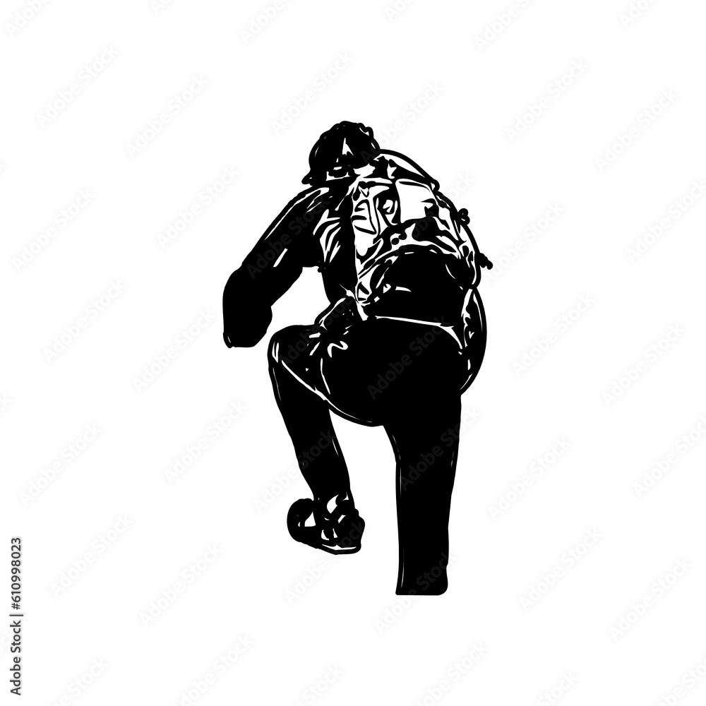 Black silhouette sketch of a mountain climber with transparent background Black silhouette sketch of a mountain climber with transparent background