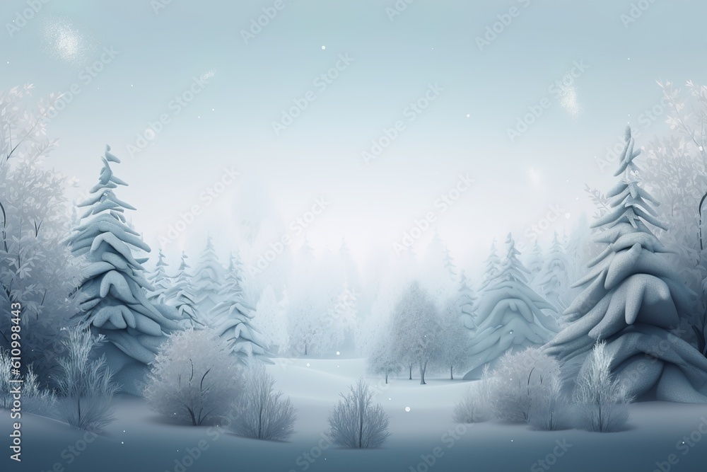 misty morning in the winter forest, landscape background concept, generative ai