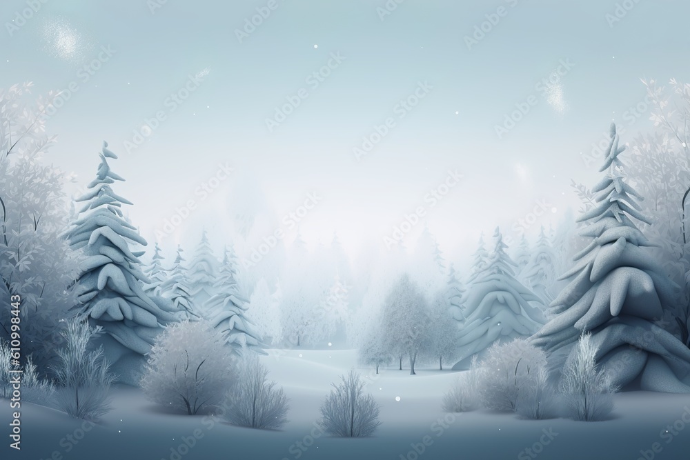Obraz premium misty morning in the winter forest, landscape background concept, generative ai
