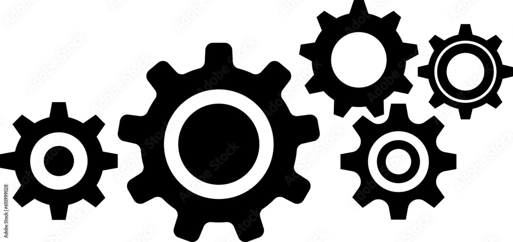 Gear icon. Connected cogs gears. Business Gear wheel isolated on white background. Vector illustration. Gear icon. Connected cogs gears. Business Gear wheel isolated on white background. Vector illustration.