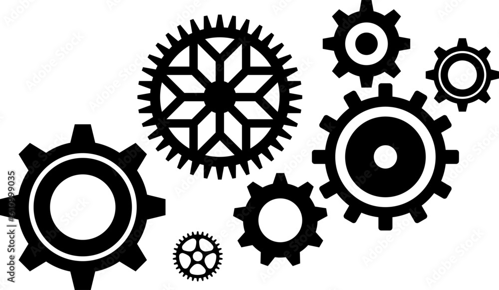 Gear icon. Connected cogs gears. Business Gear wheel isolated on white background. Vector illustration. Gear icon. Connected cogs gears. Business Gear wheel isolated on white background. Vector illustration.