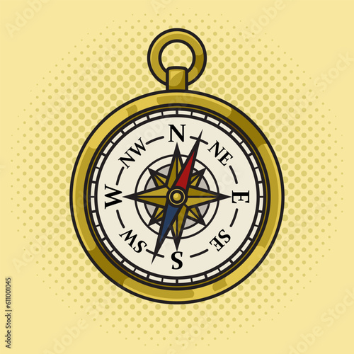vintage compass pinup pop art retro vector illustration. Comic book style imitation.