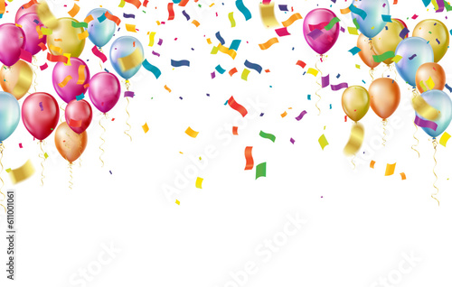Festive bright background with balloons and flags