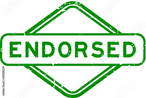Grunge green endorsed word rubber seal stamp on white background