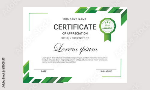 Creative certificate design template, fully editable, simple, green