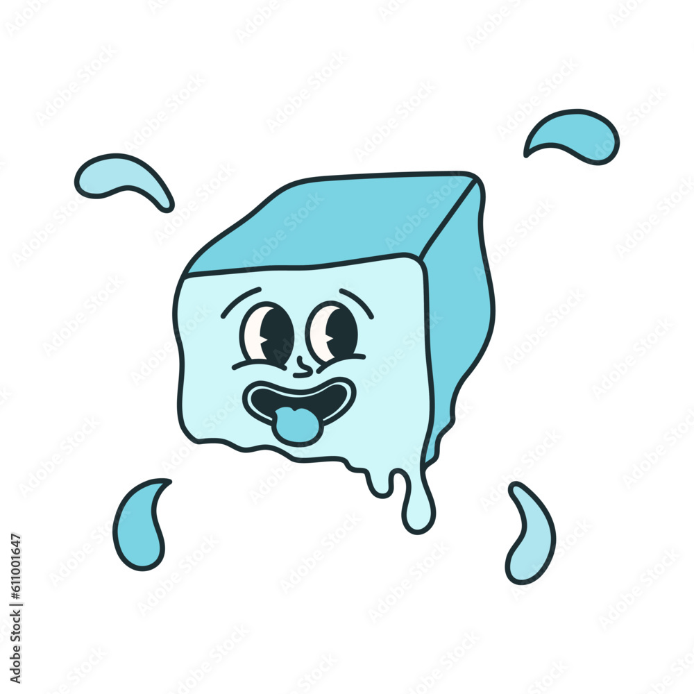 Ice cube character in comic cartoon style on transparent background ...