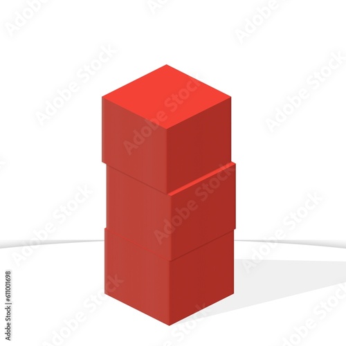 stack of red cube. 3d red cube. 3d object. isolated on white.