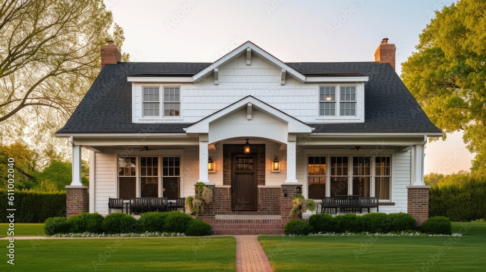 House that combines classic and modern elements. Generative AI House that combines classic and modern elements. Generative AI