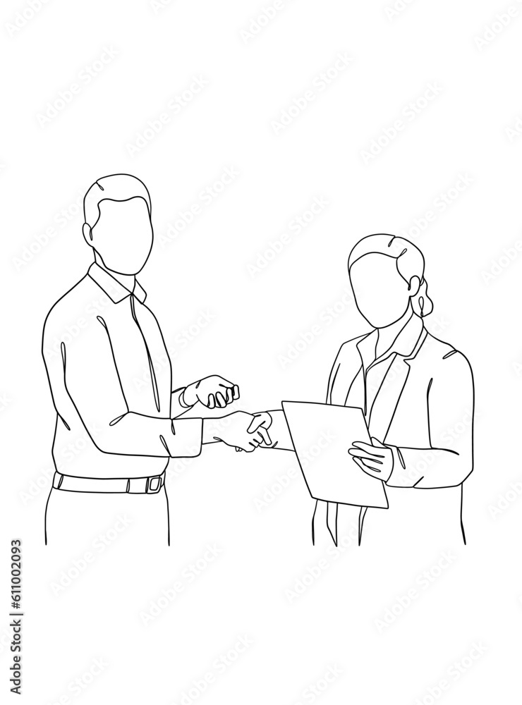 Continuous one line drawing of business agreement. Vector illustration.