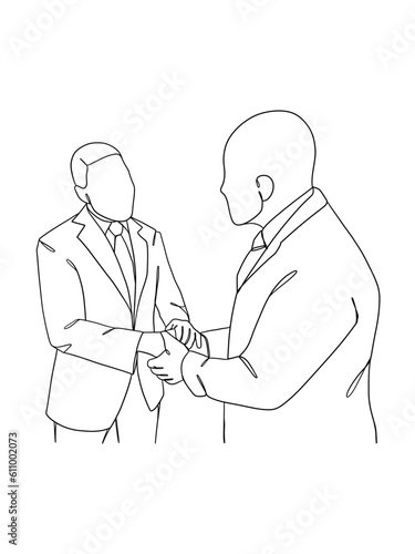 Continuous one line drawing of business agreement. Vector illustration.