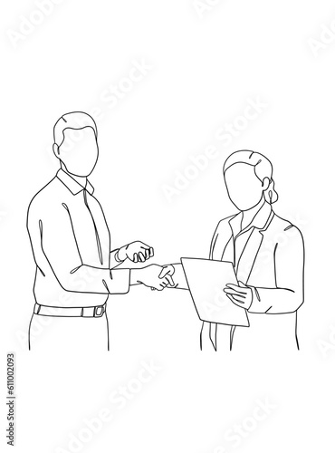 Continuous one line drawing of business agreement. Vector illustration.