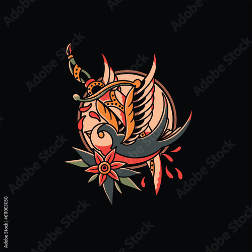 swallow tattoo illustration vector design