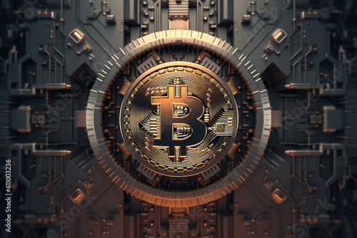 Generative ai. Bitcoin close up illustration © allasimacheva