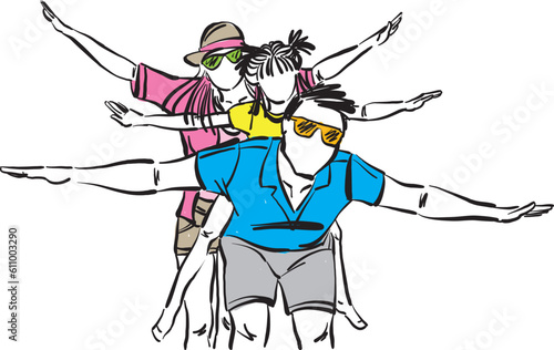 vacations family mom dad daughter father mother girl fun together vector illustration