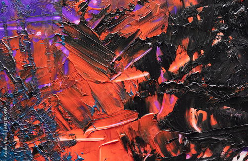 Abstract grungy background red  black purple and blue oil paint.