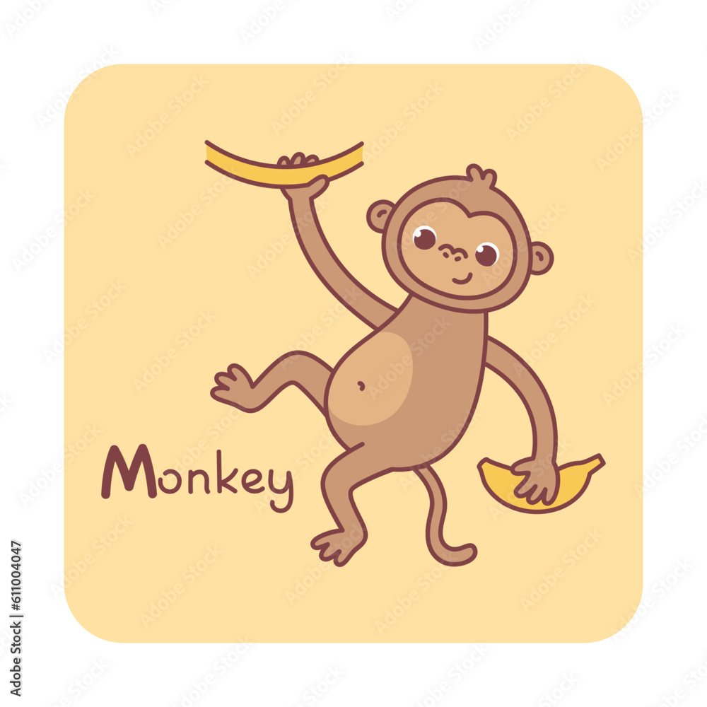 Vector square card from the alphabet with a cute animal for kids ...