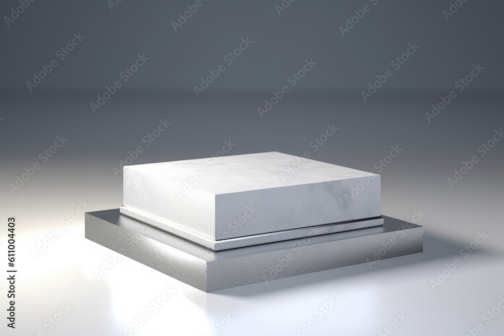 Foam with silver trim for an eye catching look. Minimalist mockup for podium display or showcase. AI generation Foam with silver trim for an eye catching look. Minimalist mockup for podium display or showcase. AI generation